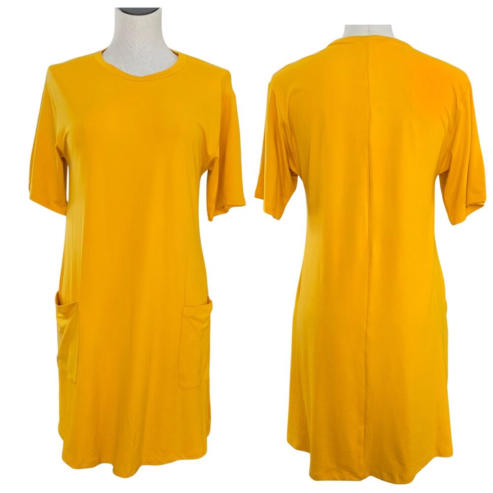 Yelete S Drop Waist Shift Dress Slouchy Pockets Yellow Mustard Minimalist NWT